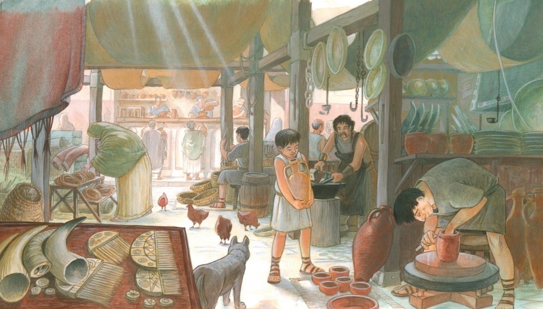 Illustration de Philippe Archer issue de l'ouvrage "Au temps des gallo-romains"