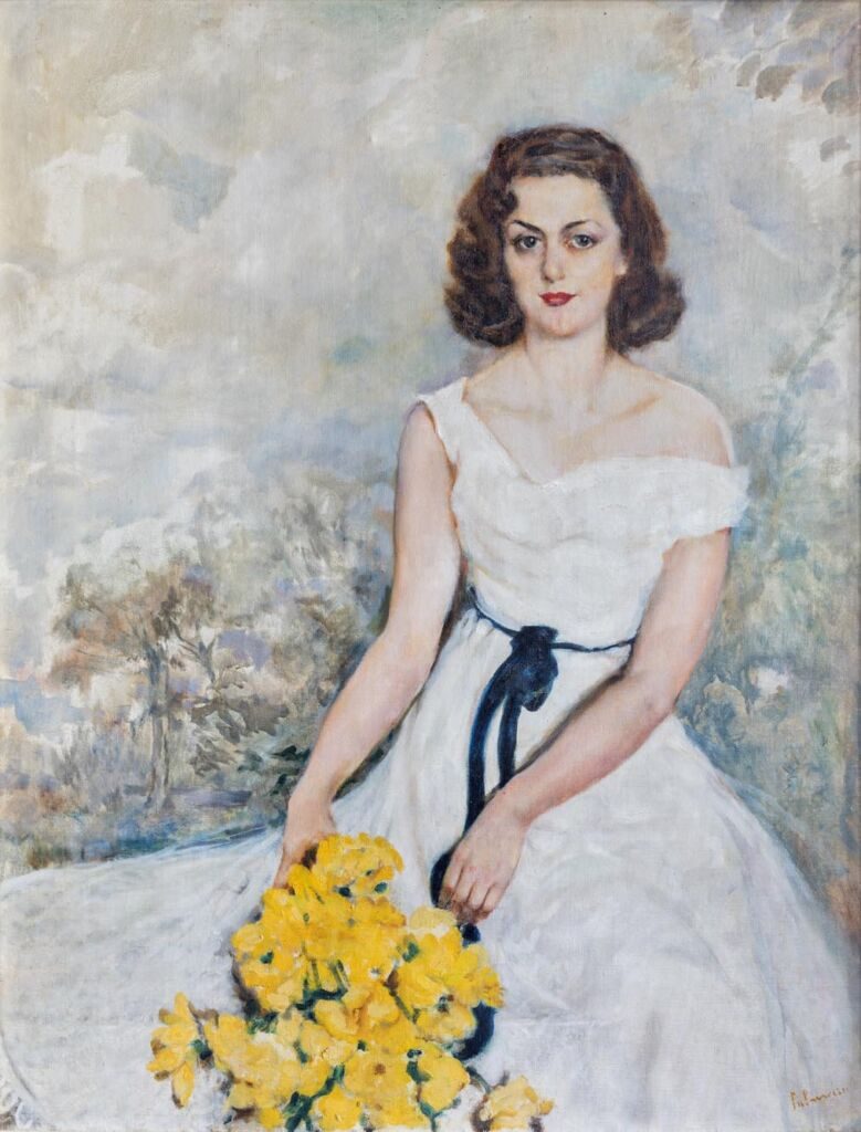 Portrait de femme aux jonquilles, XXe. Huile sur toile - 124 x 100 cm, José Palmeiro (1901-1984) © Collection Pierre Fabre - © Vincent Boutin